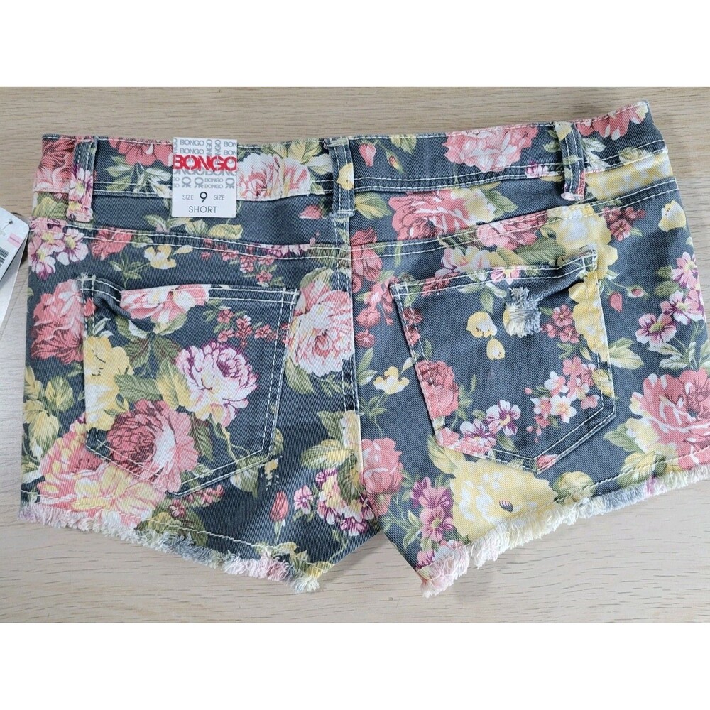 BONGO Booty Shorts Floral Low Rise Mini Size 9 Distressed Cut Off Denim Y2K - Picture 3 of 8